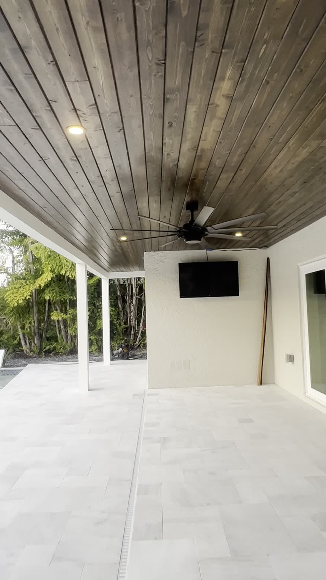 Dark cedar lanai ceiling