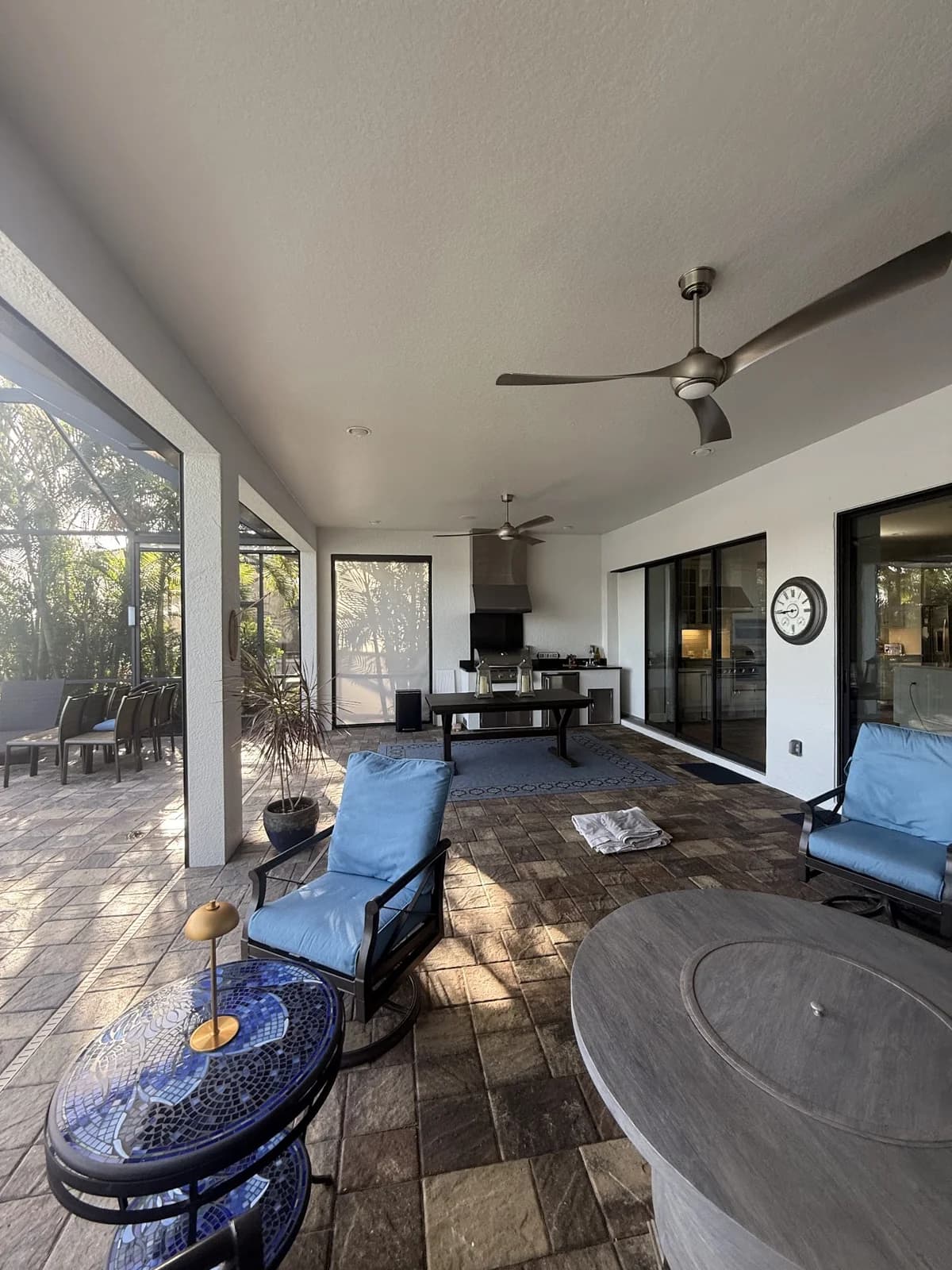 Original screened lanai with a plain drywall ceiling before the cedar installation