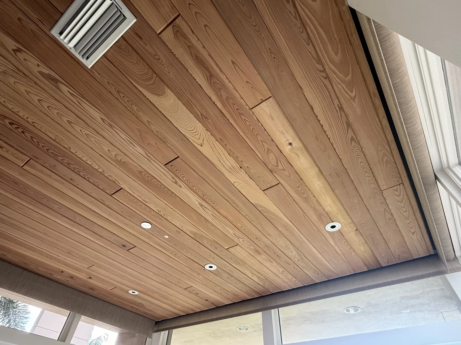 Wood ceiling with recessed lights