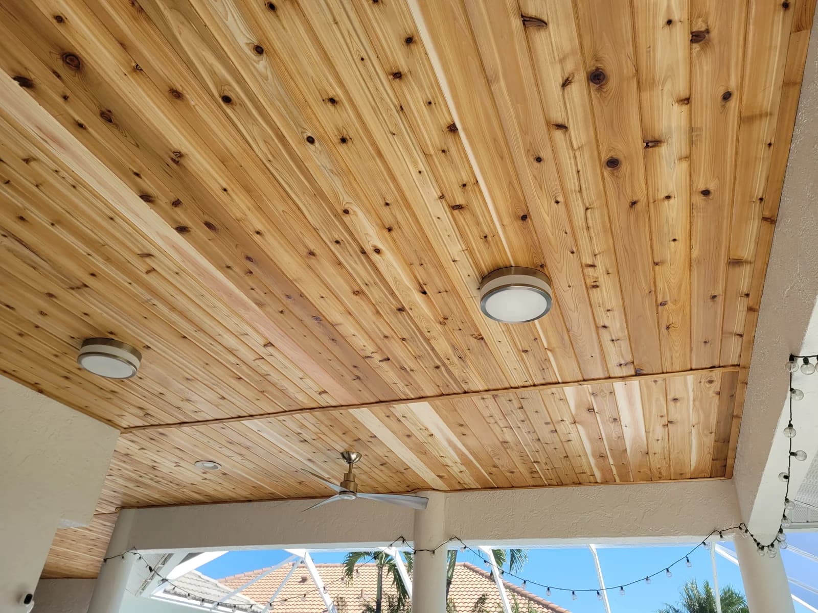 Cedar ceiling on a screened lanai